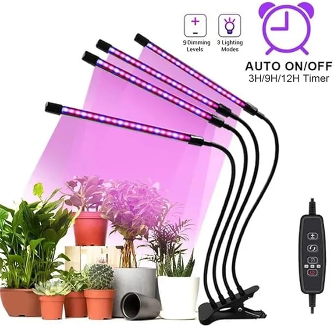Avocado3head Plant Lights for Indoor Growing Grow Light for Indoor Plants Full Spectrum Growing Lamps with Clip Auto ON &amp Off Timer 3/9/12H 3 Switch Modes 10-Level Dimmable Brightness