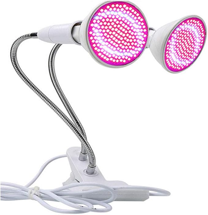 Grow Light Double 12W Plant Lights for Indoor Plants 200 LEDs Dual Head Plant Grow Lamp for Plants Indoor Seeds Hydroponics Greenhouse Gardening 360 Degree Adjustable Gooseneck