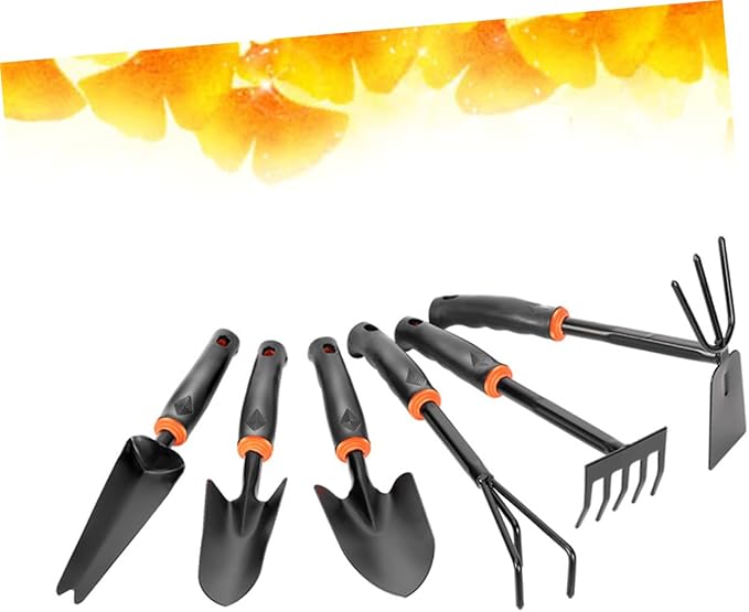 POPETPOP 6pcs Garden Tools Shovel Rake Hoe Hoeing Rake Iron Tool Skid Handle for Home Balcony