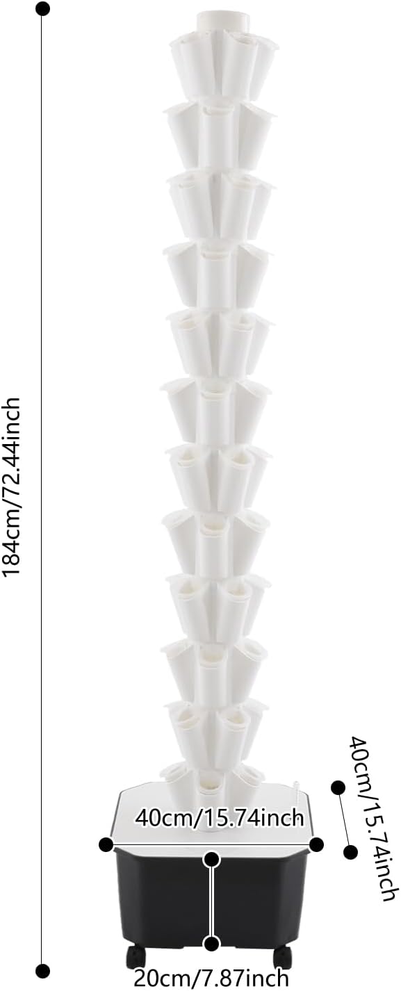 Hydroponic Grow Tower 12-Tier Vertical Hydroponic Gardening Kit with 60 Planting Sites Automatic Circulating Water System Indoor &amp Outdoor Hydroponic Growing Tower for Vegetables Fruits &amp