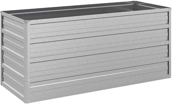 Galvanized Steel Garden Raised Bed Large Outdoor Planter Box with Open Bottom Metal Raised Planter Bed for Vegetables Flowers 39.4x15.7x17.7 Silver-251
