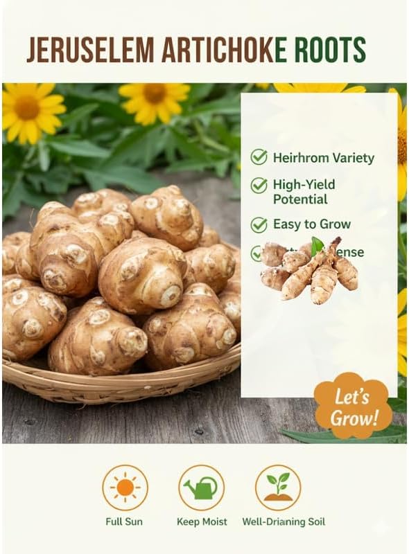 5 Large Jerusalem Artichokes Tubers for Planting Fresh Sunchokes Sunroots Hardy Edible Perennial Roots for Outdoor Vegetable Garden