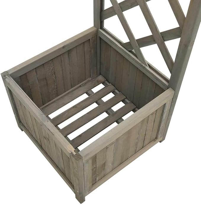 Wooden Garden Pergola with Planter Solid Firwood Planter with Trellis Outdoor Raised Garden Bed for Plants Hanging Flower Baskets Gray-161