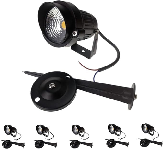 QUANS 6 Pack 5W Cool White 12V 24V DC AC Low Voltage Outdoor Landscape Spotlight LED Light Wall Mount Fixture Waterproof Stake Spike Stand for Pathway Lawn Garden Yard Tree Lighting 12V 24V No Plug