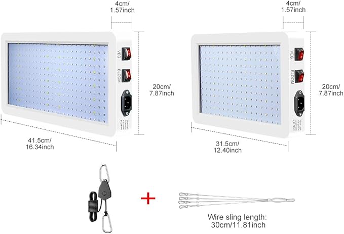 LED Full Spectrum Grow Light 300W Equivalent Indoor Professional Green Plant Fill Lamp Veg/Bloom Dimming 2Modes Greenhouse Tent Hydroponic Light 110V Red Blue Cultivation Lighting with US Plug