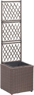 YAFF Trellis Raised Bed with 1 Pot 11.8x11.8x42.1 Poly Rattan Brown (7.04lbs)