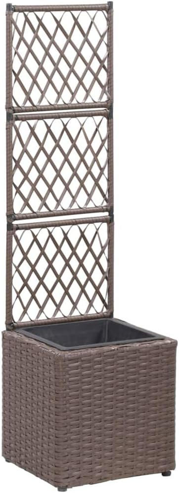 Trellis Raised Bed with 1 PotGarden PlantersGarden CenterpiecesGarden BedsRaised Beds for Growing FlowersHerbs and Fruits11.8x11.8x42.1 Poly Rattan Brown