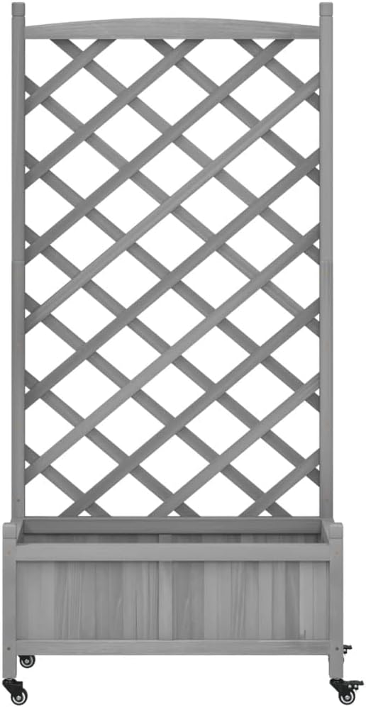 Rustic Grey Raised Garden Planter Box on Wheels 62 Tall Wooden Elevated Planter with Trellis for Patio Balcony Outdoor Herb Flower Bed