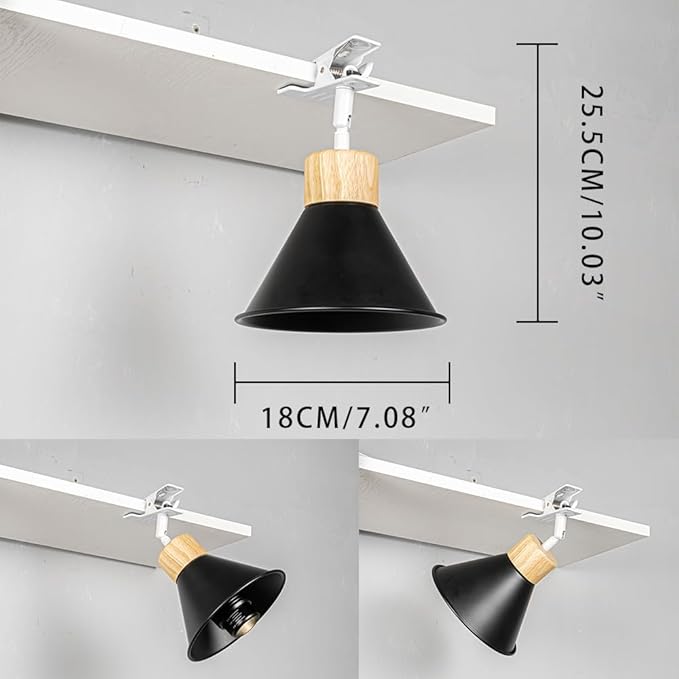 Clip Mount Adjusted Angle 5.9Ft Plug in Timing Cord Plant Light Full Spectrum 4500K 10W Simple Wood Base Black Metal Clamp Light for Indoor Plants Flowers
