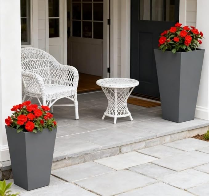 Stackable Plant Pot2 Pack Outdoor Planter SetFlower Pots with Drainage Holesfor PorchEntrywayPatioYardGarden