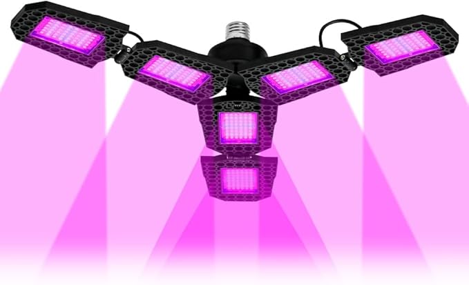 200W Indoor Full Spectrum Growth Light Bulb Red Blue Seedling Hydroponic Fill Light 6-Leaf Foldable Greenhouse Tent Planting Box UV/IR Vegs Flower and Fruit Cactus Potted Moss Cultivation Lighting