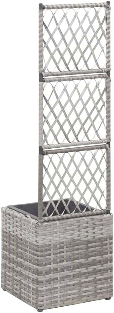 Rattan Trellis Raised Bed with 1 Pot Raised Garden Bed Planter Box with Trellis Tomato Planters for Climbing Plants Vegetable 11.8x11.8x42.1 Poly Rattan Gray-385