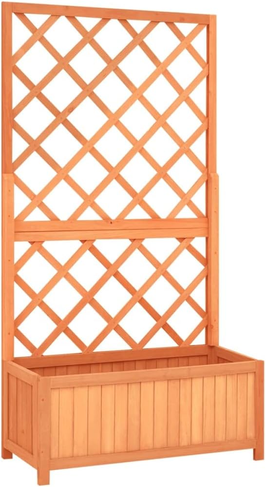 Garden Trellis Planter Wood Planter with Trellis Planter Box with Trellis Raised Garden Bed Outdoor for Plants Hanging Flower Baskets Brown 27.6x11.8x53.1 Solid Firwood