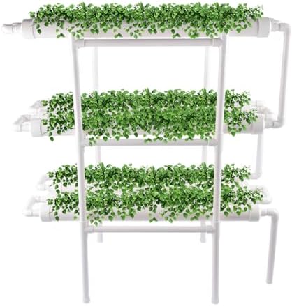 Hydroponic Grow Kit - Wall-Mounted System with 36 Plant Sites Food-Grade PVC-U Pipes Water Pump Timer Nest Basket &amp Sponge for Leafy Vegetables