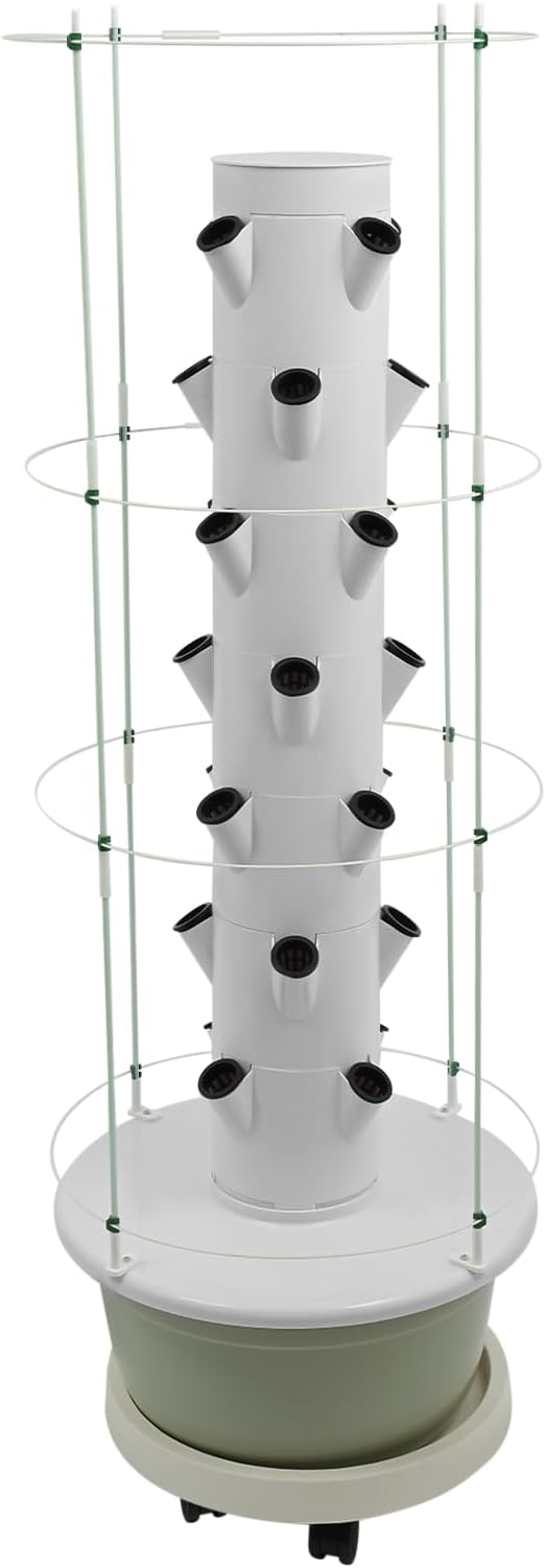 7-Layer 28-Plant Indoor Hydroponic Growing Tower Vertical Garden Kit with Climbing Trellis &amp Auto Timer Smart Hydroponics System for Vegetables Beginner Friendly-Green
