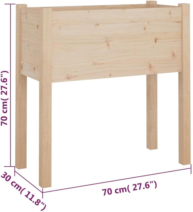 Garden Planter Set of 2 Natural Solid Pinewood 27.6 Inch Rectangular Raised Garden Bed for Outdoor Plants Patio Deck