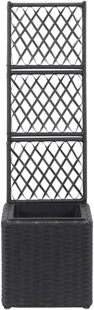 Trellis Planter Box with Large Pot - Poly Rattan Flower Bed for Outdoor Gardening Vegetable Planting in Black 11.8 x 11.8 x 42.1
