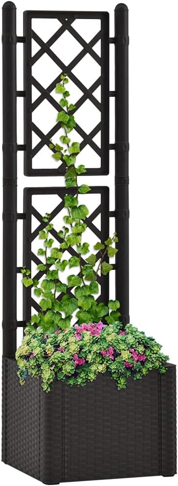 Garden Raised Bed with Trellis and Self Watering System and Level Indicator for Outdoor Climbing Planting Yard Patio Decoration Plastic Anthracite 16.9 x 16.9 x 55.9