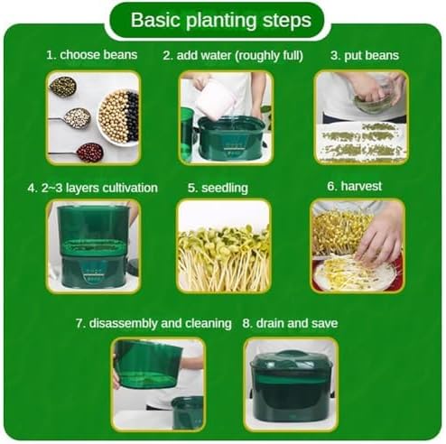 Automatic Bean Sprout Machine Electric Bean Sprouts Maker 360 Degrees Watering Auto Household 2 Layers Bean Seed Cereal Sprouts Machine Sprouting Seed