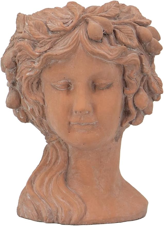8x9x11.5 Brown Head Bust Planter Cement Head Planter Indoor Outdoor Home GDecor