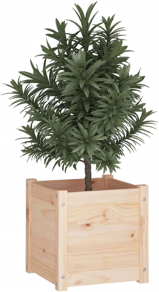 15.7in Rustic Pine Raised Garden Box Set of 2 Untreated Solid Wood Elevated Planter for Balcony Patio Indoor Outdoor Use Square Large Outdoor Planters for Herbs Flowers Veggies