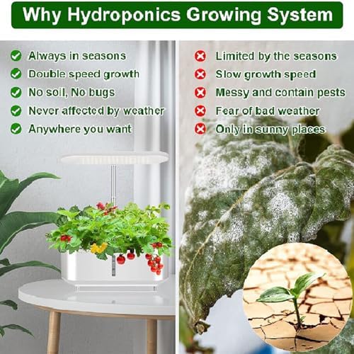 Hydroponic Plant Germination Kit with LED Grow Light Automatic Water Pump 10 Pods 3.6L Tank - Indoor Hydrophonic Planter Grower for Home Kitchen