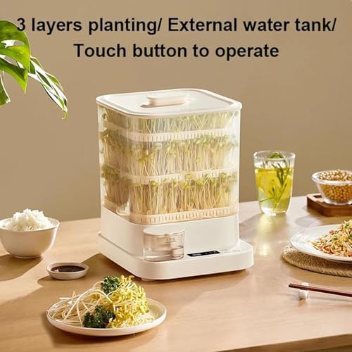 Automatic Bean Sprout Machine with 360° Spray 1.5L Water Tank LED Display 3 Modes for Radish Wheatgrass Barley