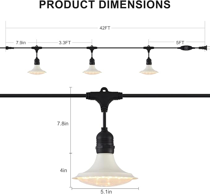 Outdoor LED Grow Lights Waterproof String Grow Light Full Spectrum Plant Growing Lights with 42Ft Cord 12 Lights for Outdoor Greenhouse Planting Rainproof and Windproof