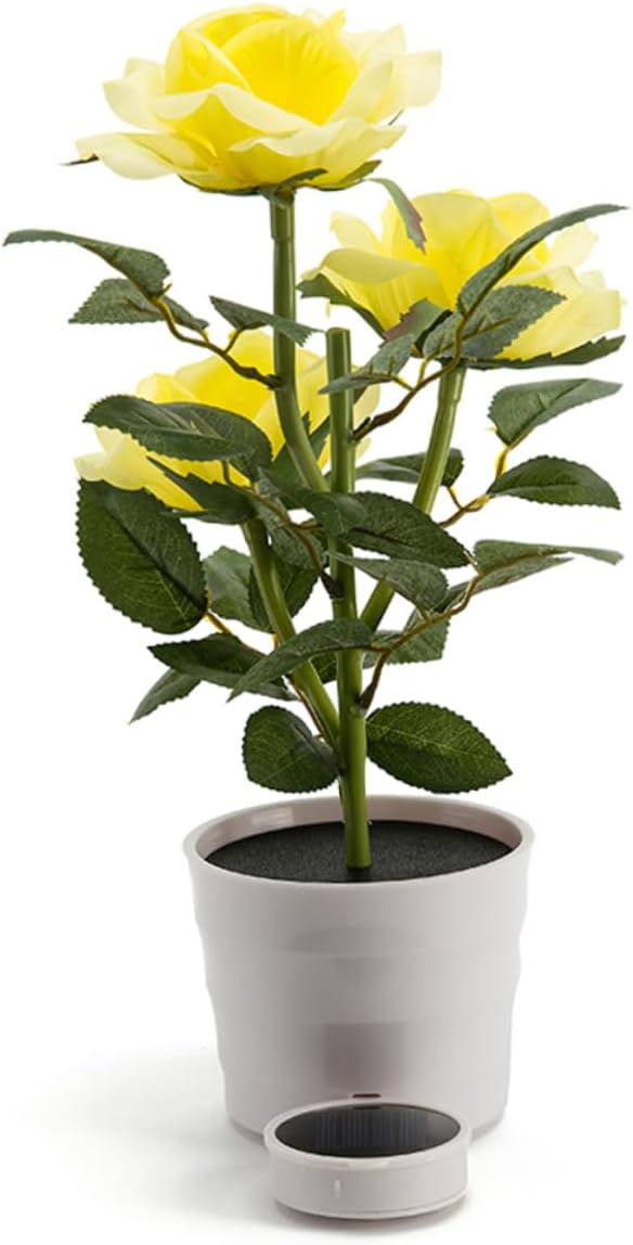BESPORTBLE Solar Rose Flower Pot Light Led Lights Yellow Nightlight for Decoration Bonsai Lamp for Home Office Garden Hotel Use