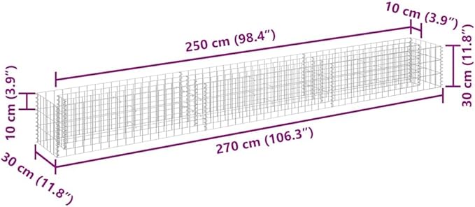 Gabion Raised Bed Silver Galvanized Steel 106.3 x 11.8 x 11.8 in Gardening Pots &amp Planters 145637