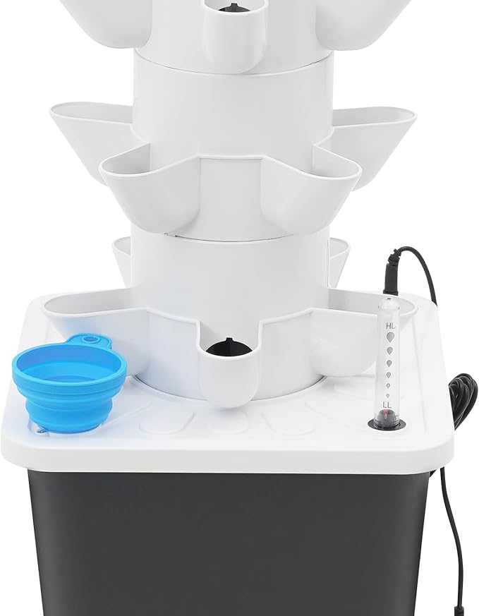 Garden Hydroponics Vertical Growing System Kit 30 Hole Hydroponic Grow Tower with Water Level Gauge and 2.64-Gallon Water Tank Indoor Garden Tower for Lettuce (White30Hole)