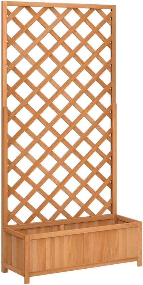 Rustic Fir Wood Raised Planter Box with Trellis 35.4 in Outdoor Indoor Garden Bed for Climbing Plants Tomato Herb Patio Balcony
