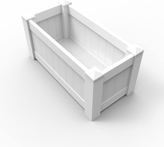 Windscreen4less 1 PC 43x20x20 Vinyl Raised Bed White Planter Box for Patio Balcony Deck Vegetables Herbs and Succulents Outdoor Indoor