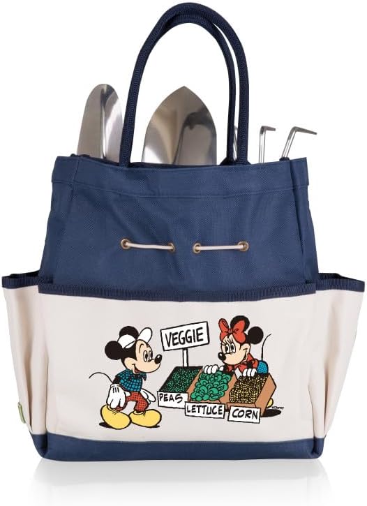 Picnic TIME Disney Mickey Mouse &amp Minnie Mouse Garden Bag with Tool Set Garden Tool Organizer Bag Gardening Tools Gifts for Women and Men (Navy Blue with Beige Accents)