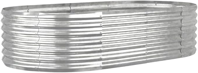 vidaXL Silver Garden Raised Bed - Durable Powder-Coated Steel Oval Shape DIY Assembly Decor for Garden Balcony and Patio