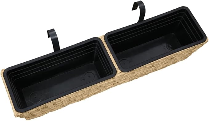Planter Set of 2 Natural Water Hyacinth Steel Baskets for Indoor Garden Raised Flower Bed Patio Cages and Baskets