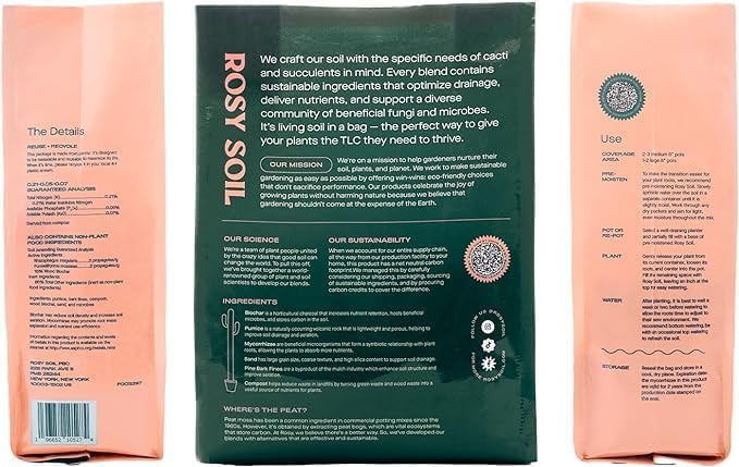 Rosy Soil Cactus and Succulent Potting Soil Mix for Houseplants - Fast Draining Organic Potting Soil for Succulents AloeVera Indoor Plant - Root Boosting for Drought Tolerant Growth Pack of 2