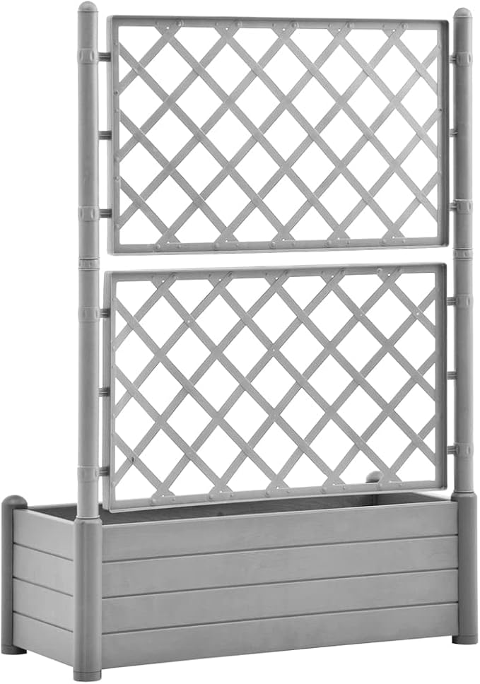 Garden Planter with Trellis Outdoor Planter Box with Trellis Raised Garden Bed with Trellis for Climbing Plants Vegetable 39.4x16.9x55.9 PP Stone Gray-525