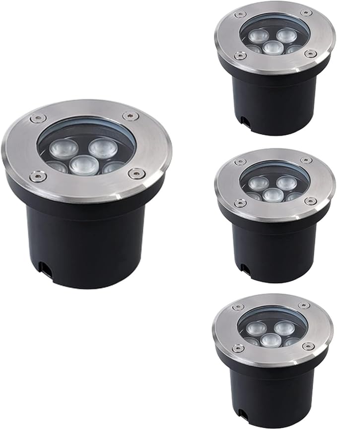 4 Pack Recessed Underground Light - Round Landscape Lamp Outdoor Led Spotlight IP65 Waterproof Recessed Led Lawn Light for Home Driveway Stair Step Trial Patio AC85-265V (6W Blanc) (50W Warm White