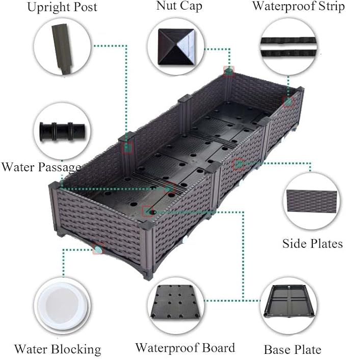 YSUEFIJO Raised Garden Bed with Self Watering Planter Box and Drainage Plug Elevated Vegetable Growing Bed Planter Raised Beds for Vegetables Flowers Herbs and Succulents