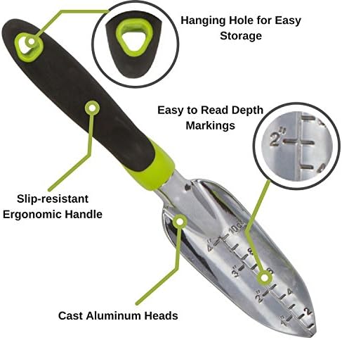 Garden Tool Set - 3 Heavy Duty Gardening Hand Tools - Trowel Cultivator and Transplanter with Bonus Apron - Rust-Proof Gardening Tools Kit Gift for Men and Women
