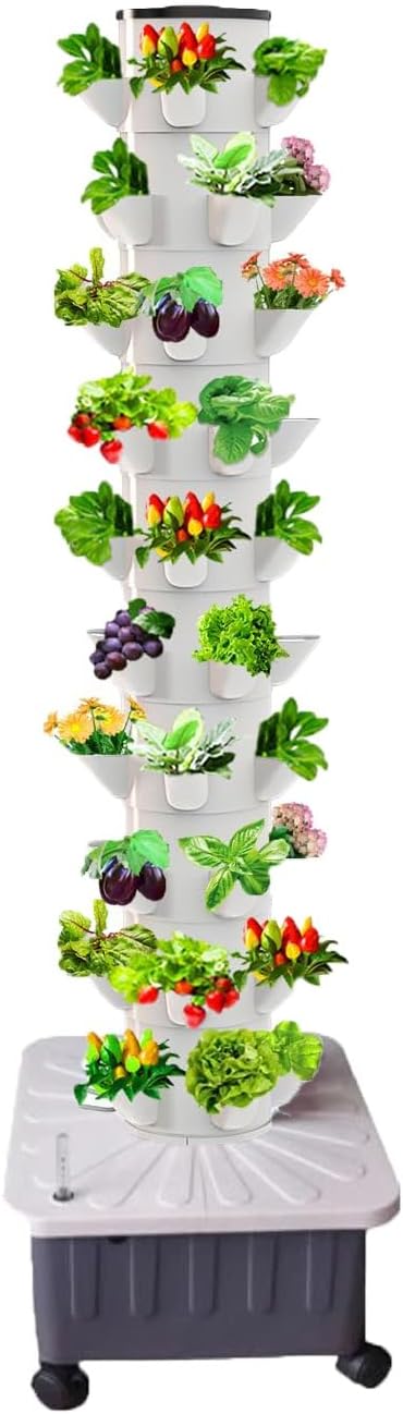 Garden Growing SystemHydroponic Tower with Hydrating Pump Adapter 45-Plants Silent Home Gardening System for Herbs Fruit Vegetable Planting