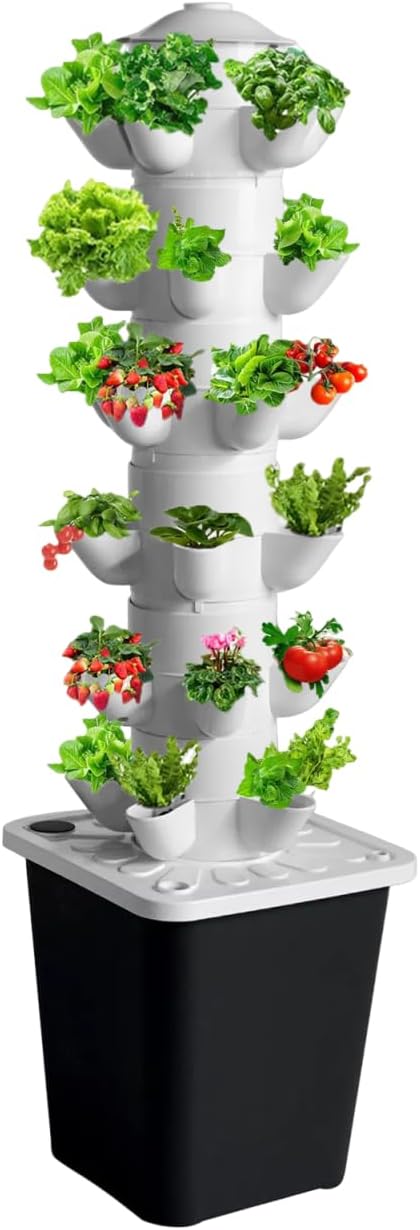 30 Holes Vertical Hydroponic Tower Growing System with Pump and Timer Garden Aeroponic Growth Kit for Herbs Fruits and Vegetables