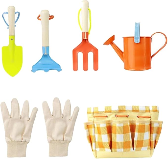 BESPORTBLE 7pcs Boy Girl Garden Tools Kit Gloves Watering Can Shovel Rake and Carrying Bag for Outdoor Fun Safe and Gardening Toys for Boys and Girls