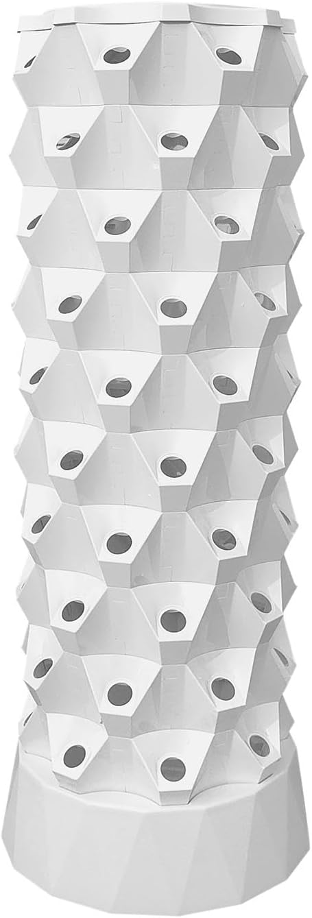 Generic Hydroponic Tower Starter Kit Vertical 10 Tier 80 Slots Automatic Water Circulation Indoor/Outdoor White 26.37Lx26.37Wx66.92H in