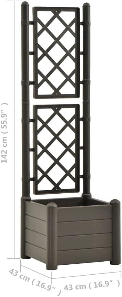 Raised Garden BedGarden Boxfor Vine Climbing Plants Vegetable Flower Free-Standing Raised PlanterGarden Planter with Trellisfor Yard Garden Indoor Outdoor16.9”x16.9”x55.9” PP (Anthracite)
