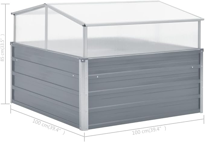 Galvanized Steel Garden Raised Bed with Greenhouse Outdoor Galvanized Metal Planter Box Outdoor Gardening Planting Box for Flowers and Plants Grey 39.4x39.4x33.5-55