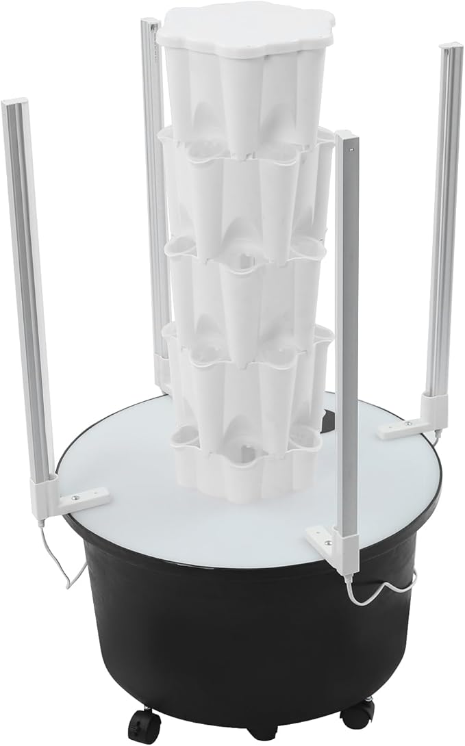 Hydroponic Tower Growing System Kits 4-Layer 24 Pods Vertical Planter Tower with LED Grow Lights Water Circulation Pump Indoor Outdoor Hydroponics Growing Tower for Vegetables Fruits Herb