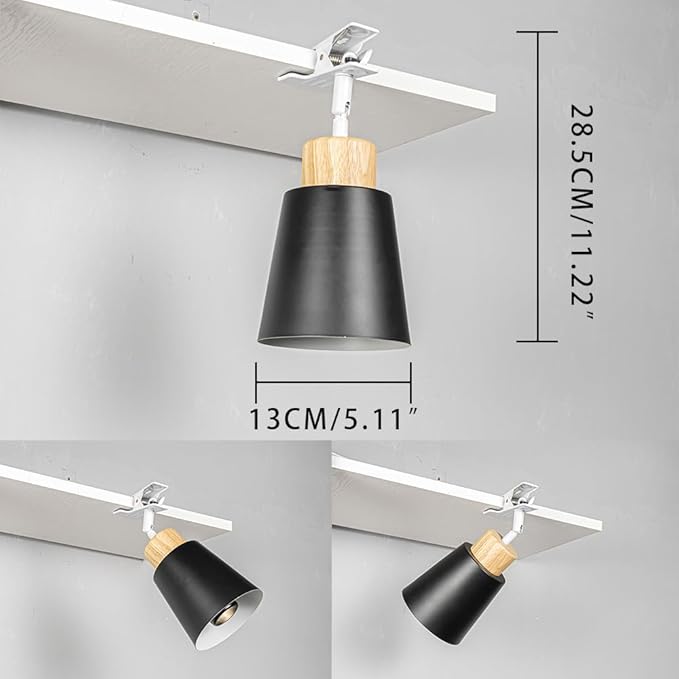 Clip Mount Adjusted Angle 5.9Ft Plug in Timing Cord Plant Light Full Spectrum 4500K 10W Modern Wood Base Black Metal Clamp Light for Indoor Plants Flowers