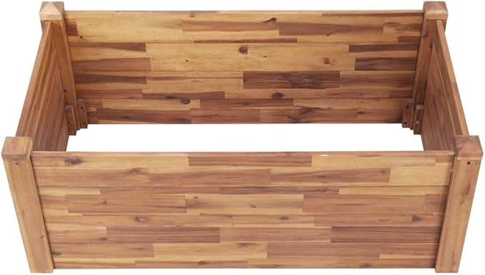 Garden Raised Bed Natural Solid Acacia Wood Oiled Finish 43.3x43.3x17.3in Outdoor Planter for Vegetables Herbs Stackable Design